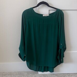 LOFT Emerald Green Blouse with Rolled Sleeves